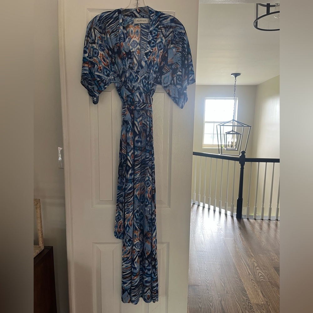 T-Bags Blue and Orange Dolman Sleeve Maxi Dress